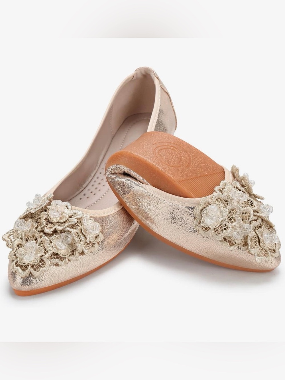Foldable Ballet Flats - Gold Floral